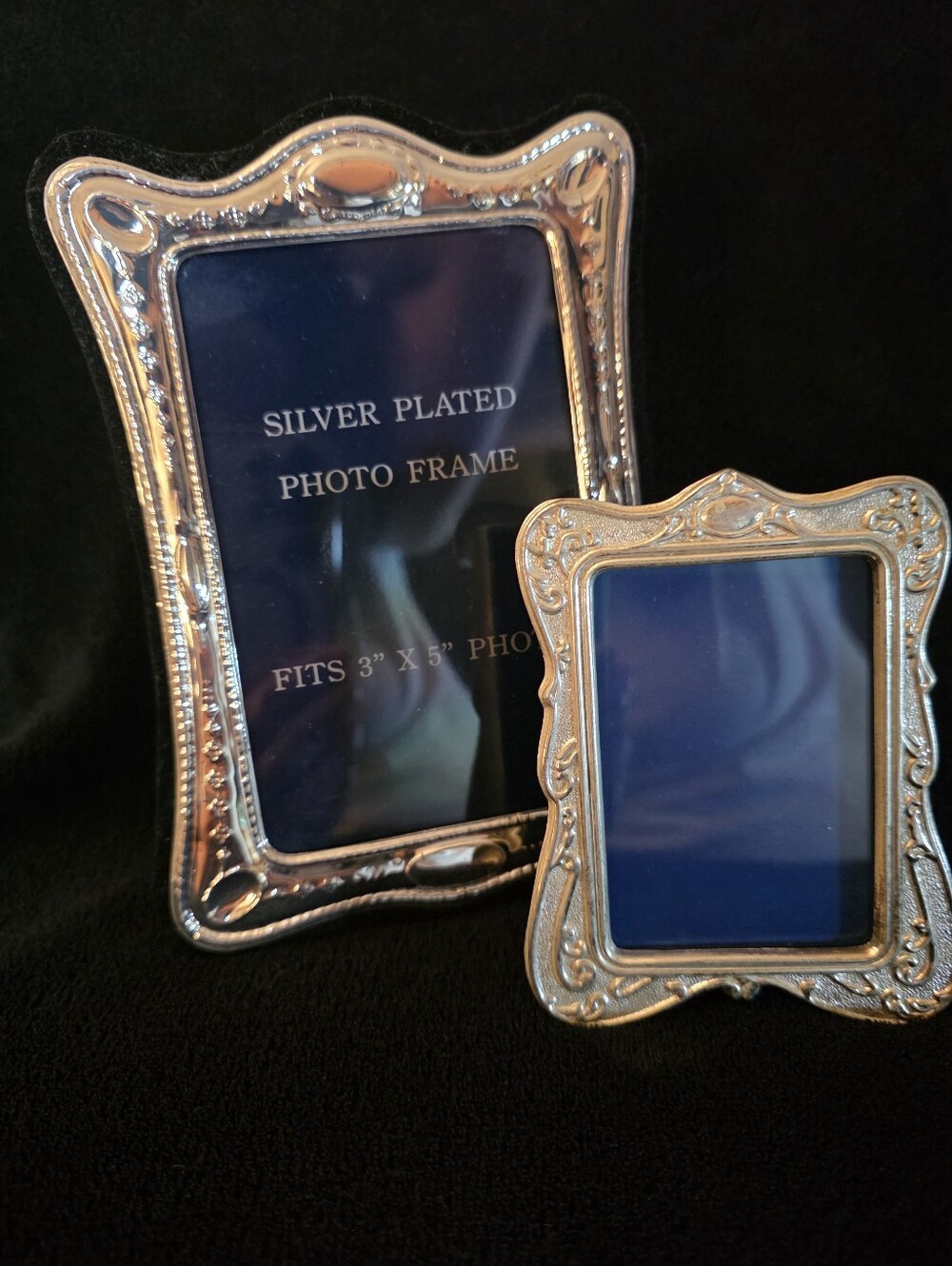 Vintage Ornate Silver Tone Picture Frames Set of 2 Small Tabletop Photo Frames